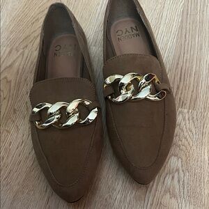 Brown Loafers with Gold Chain Accent